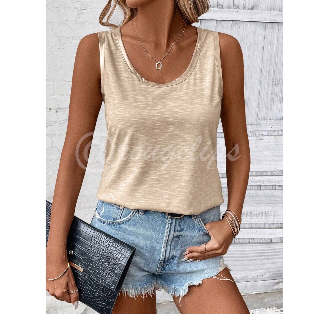 Beige Tank Top Gold Piping Trim - Picture 3 of 10